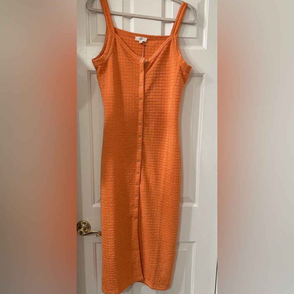 Entro Vibrant Orange Textured Midi Dress - size L *NEW